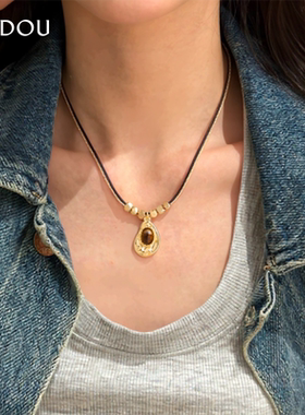 阿吉豆项链女款锁骨链虎眼石项链