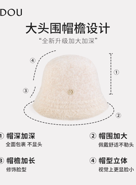 AJIDOU阿吉豆帽子女白色毛绒盆帽