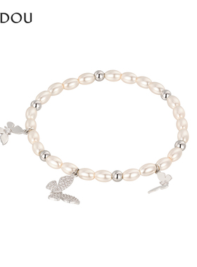 AJIDOU阿吉豆手链女925银蝴蝶珍珠灵动浪漫925首饰手环手饰