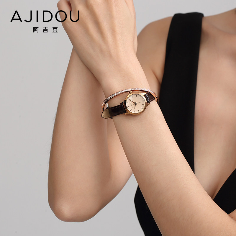 阿吉豆皮带女士韩版女学生石英表 AJIDOU国产腕表