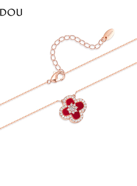 阿吉豆项链女新年红色四叶草颈链