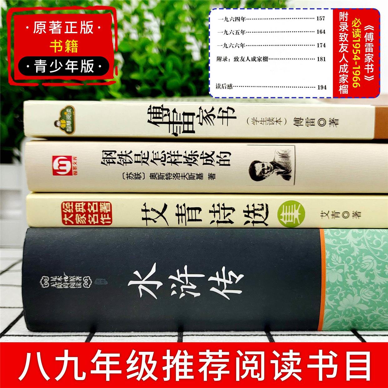 全套4册  傅雷家书和钢铁是怎样炼成的 艾青诗选水浒传初中正版原著八年级下册必读文学名著课外完整初二学生阅读书籍九上人民教育 - 图1