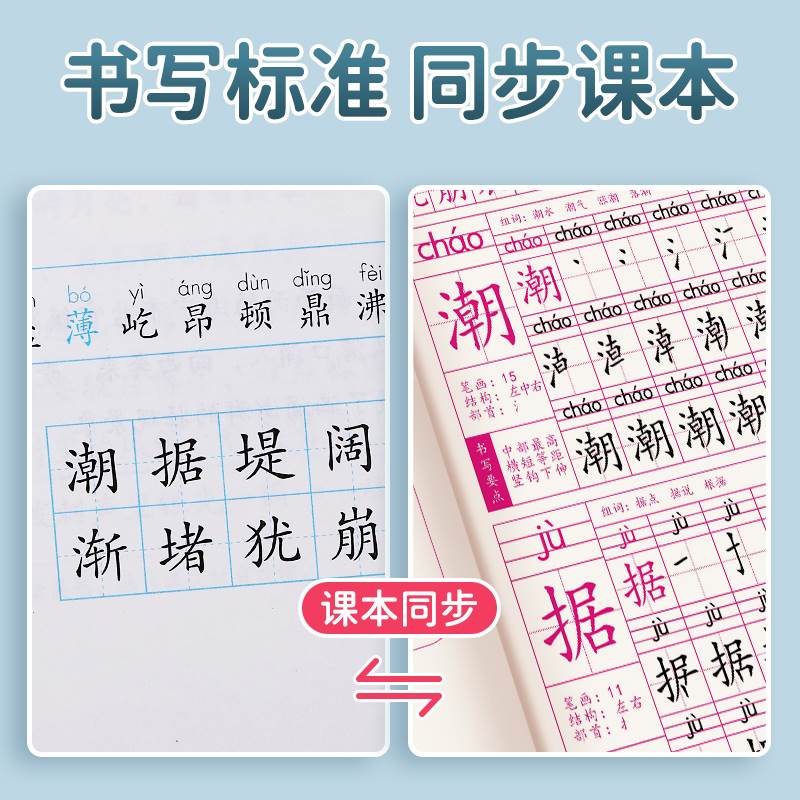 五六年级字帖人教版上下册同步语文描红小学生专用四年级生字儿童456年级下学期硬笔正楷钢笔练字帖神器女生字体漂亮楷书练字本-图2