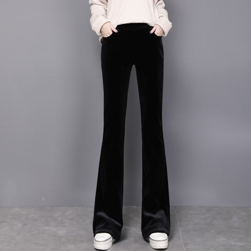 弹力松紧腰金丝绒微新款秋冬喇叭裤 水鹭服饰休闲裤