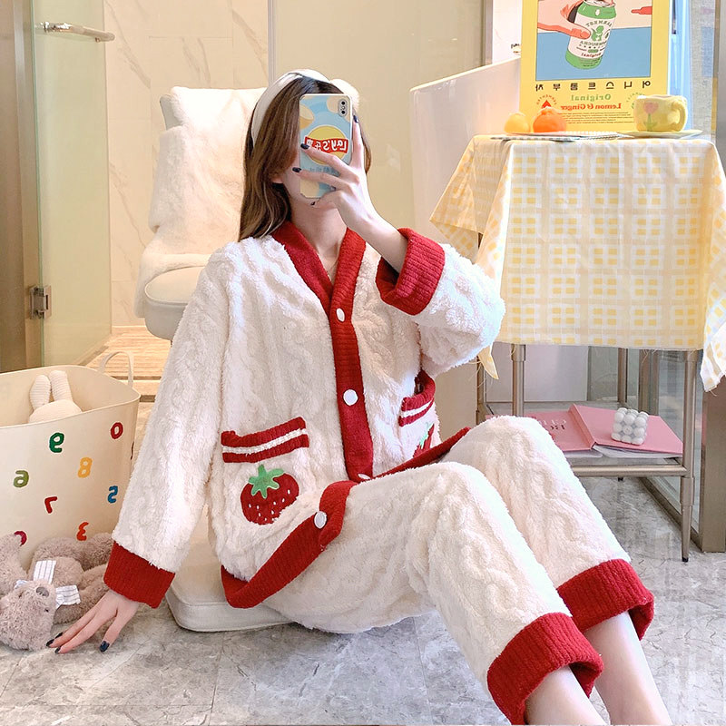 秋冬季2021新款长袖加绒珊瑚绒睡衣 仙罗兰服饰睡衣/家居服套装