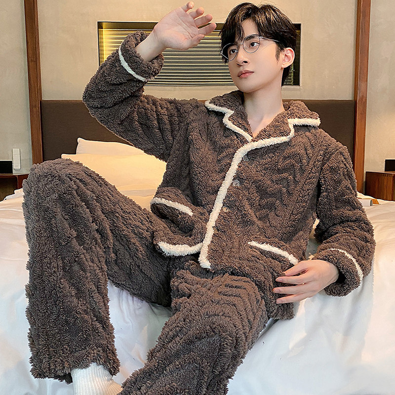 男士长袖法兰绒秋冬季加绒冬款睡衣 仙罗兰服饰睡衣/家居服套装