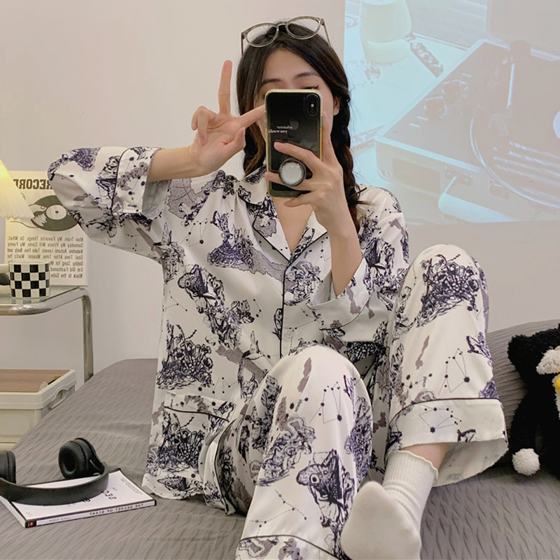 宽松可外穿仿真丝绸薄款简约感睡衣 仙罗兰服饰睡衣/家居服套装