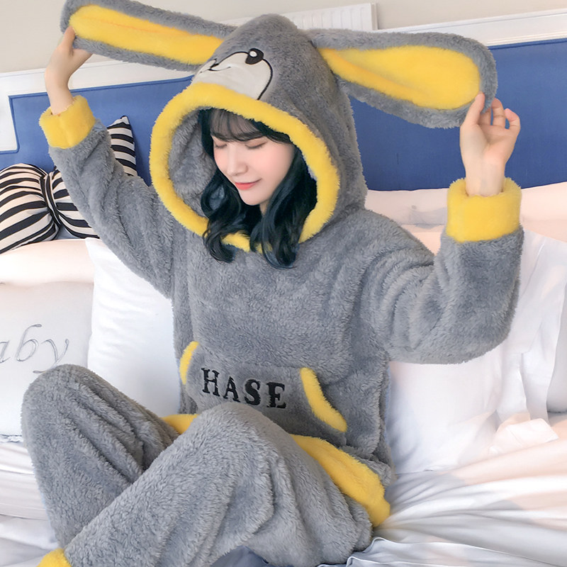 秋冬季法兰绒韩版长袖珊瑚绒睡衣 仙罗兰服饰睡衣/家居服套装