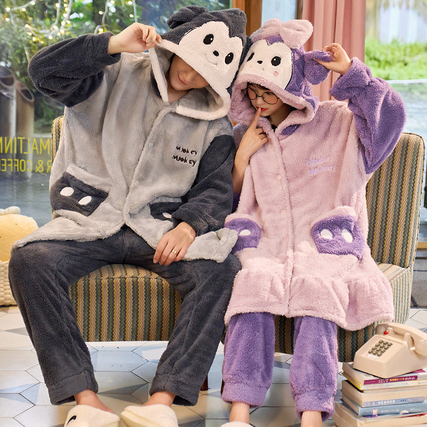 情侣秋冬款可爱男女士珊瑚绒睡衣 仙罗兰服饰睡衣/家居服套装
