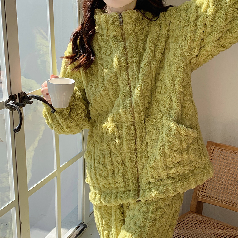 珊瑚绒睡衣女冬款加绒加厚2024年新款带拉链法兰绒秋冬家居服套装 - 图3
