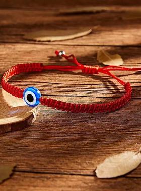 简约蓝眼睛恶魔邪眼红绳手工蓝色编织恶魔之眼可调结手链送礼闺蜜