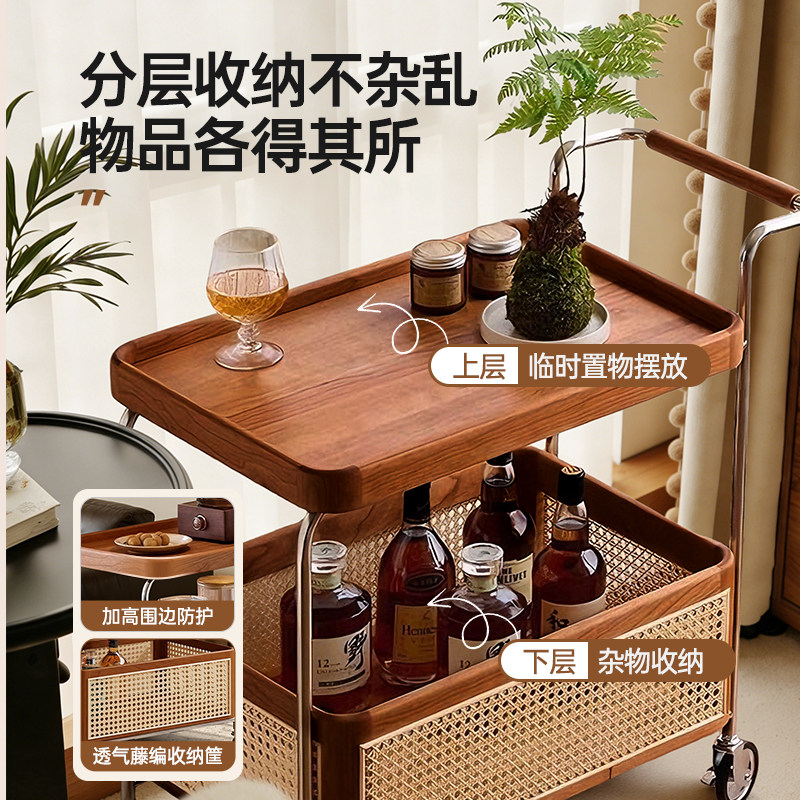 恩利普藤编移动边几中古风茶几客厅沙发边柜实木小推车角几置物架,淘宝优惠券,粉丝福利购,淘宝优惠卷