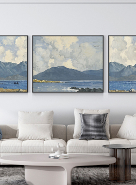 现代简约客厅装饰画高档轻奢北欧沙发背景墙三联抽象挂画山水壁画
