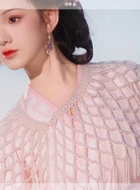 卿本佳人汉服明制流苏云肩古风优质珍珠儿童云肩结婚礼服旗袍披肩