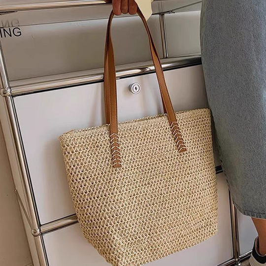 Bolso de paja de verano de gran capacidad estilo de vacaciones de hombro