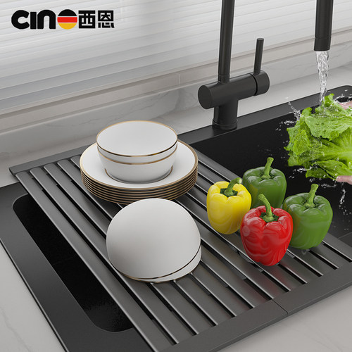 沥水架304不锈钢厨房水槽置物架洗碗池碗碟收纳篮折叠卷帘沥水垫 - 图0