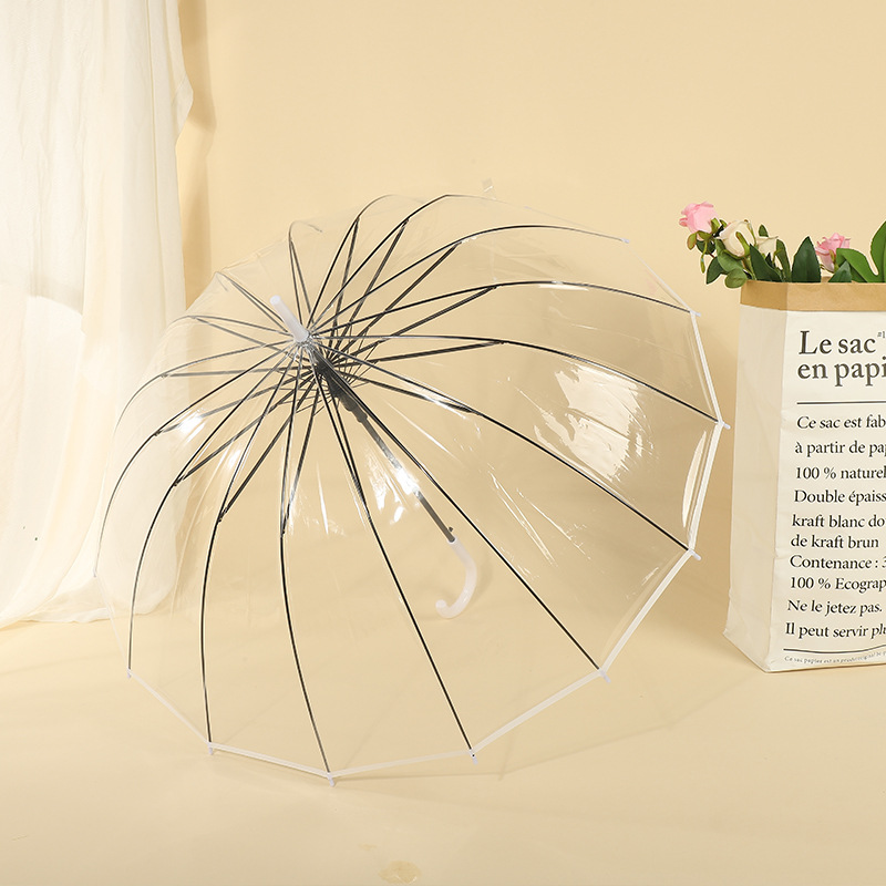 透明雨伞24骨直杆长柄透明伞双人加厚防风透明雨伞高颜值透明伞