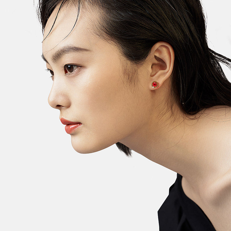 海梵纪珠宝 天然缅甸鸽血红宝石耳钉18k金蓝宝石耳环钻石耳气质,淘宝优惠券,粉丝福利购,淘宝优惠卷