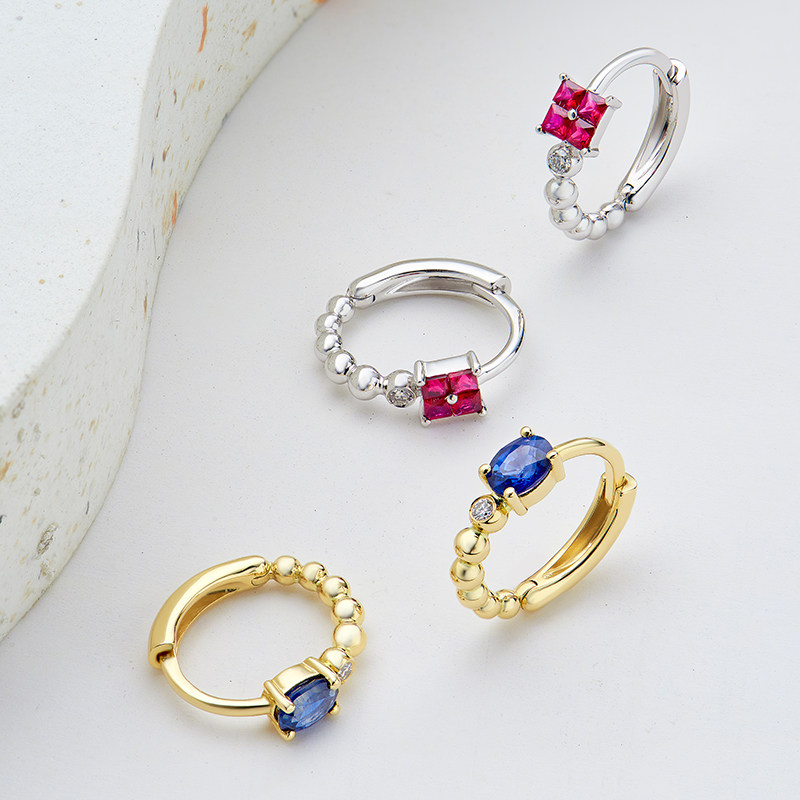 海梵纪斯里兰卡皇家蓝蓝宝石耳环18K金 方形红宝石耳钉镶钻耳夹女,淘宝优惠券,粉丝福利购,淘宝优惠卷