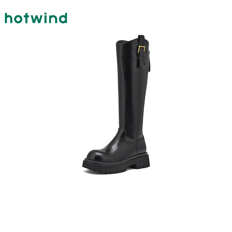热风厚底骑士靴女鞋2025年秋季新款女士时尚休闲靴黑色长筒靴子,淘宝优惠券,粉丝福利购,淘宝优惠卷