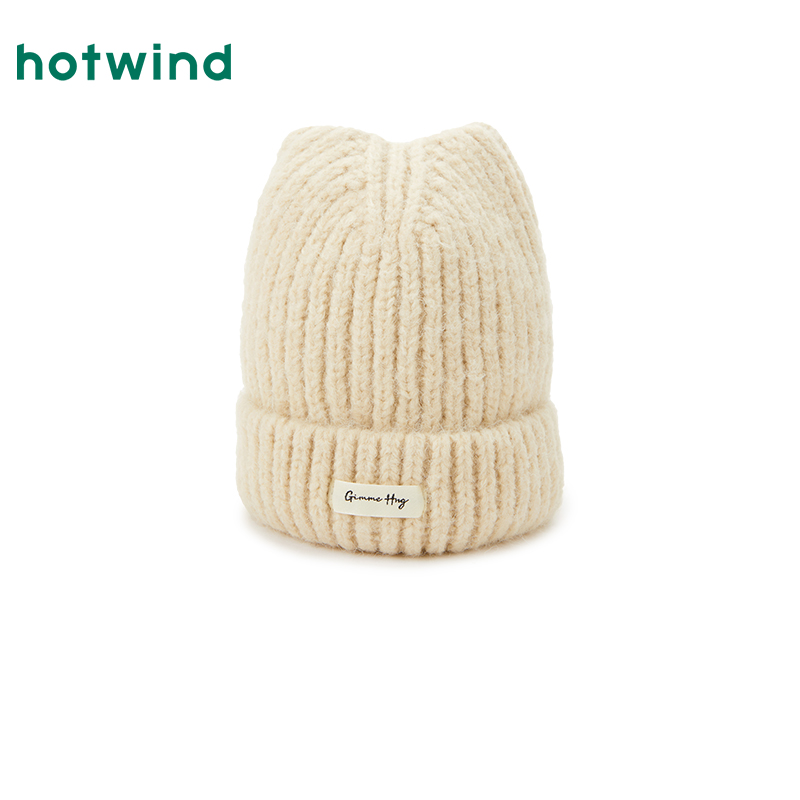热风配件24冬新款女士温暖舒适时尚百搭帽子基础织标中厚毛线帽