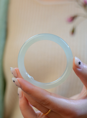 凤飞凰和田玉晴水细圆条手镯