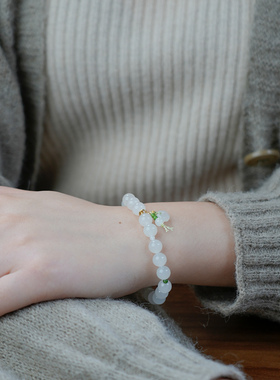 凤飞凰和田白玉转运珠手链新中式