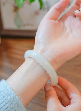 凤飞凰天然羊脂白玉手镯冰透圆润