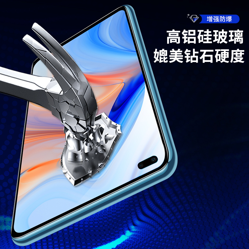 适用oppoReno4钢化膜oppoReno4SE全屏覆盖手机膜Reno4全包防摔Reno4SE护眼蓝光玻璃oppo高清防指纹贴膜黑边5g - 图3