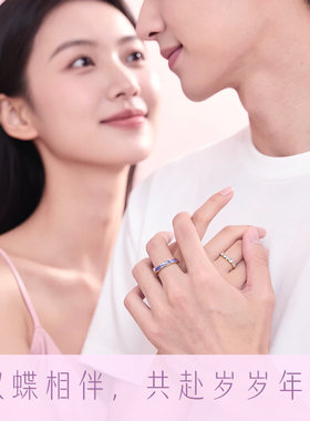 s925蝴蝶情侣对戒纯银戒指女男一对轻奢小众生日七夕礼物送女朋友