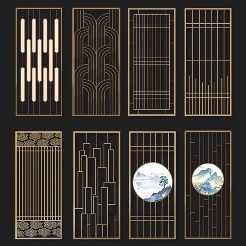 不锈钢屏风隔断客厅玄关镂空雕花激光花格简约现代金属格栅定制