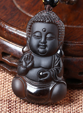 冰种黑曜石招财挂件宝宝佛送证书