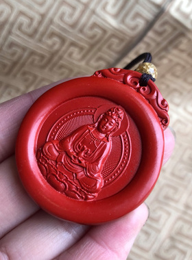 帝王红莲花观音玉佩佛光普照吊坠