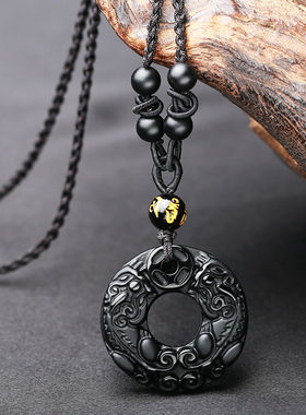 红玛瑙双貔貅天然黑曜石挂件