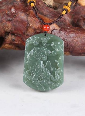 青玉大老虎玉佩项链天然和田玉生肖虎牌男女吊坠证书