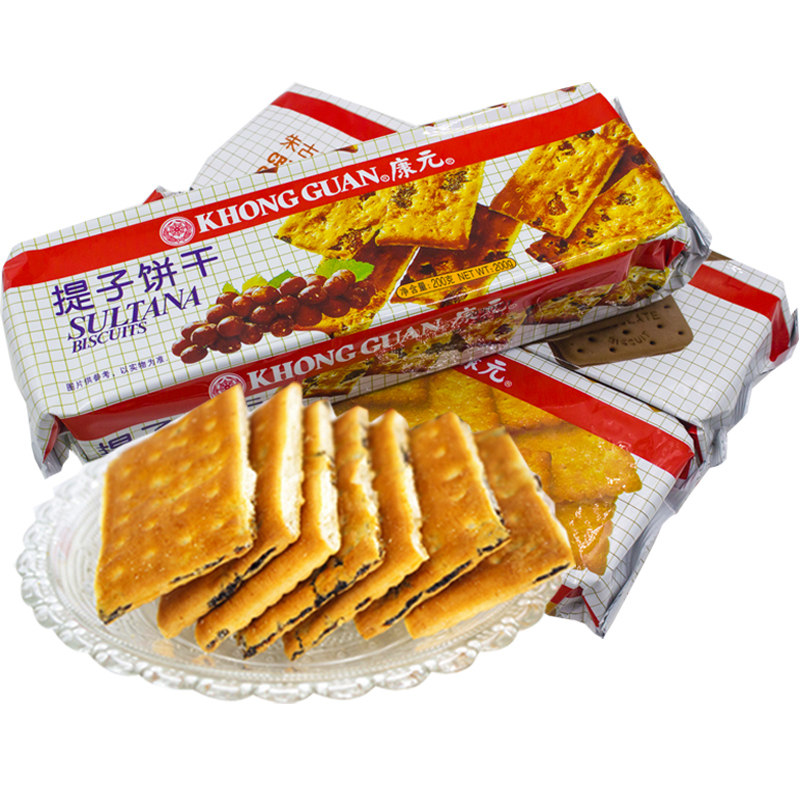康元提子饼干200g椰子奶油朱古力味夹心葡萄干饼干早餐零食整箱_虎窝淘