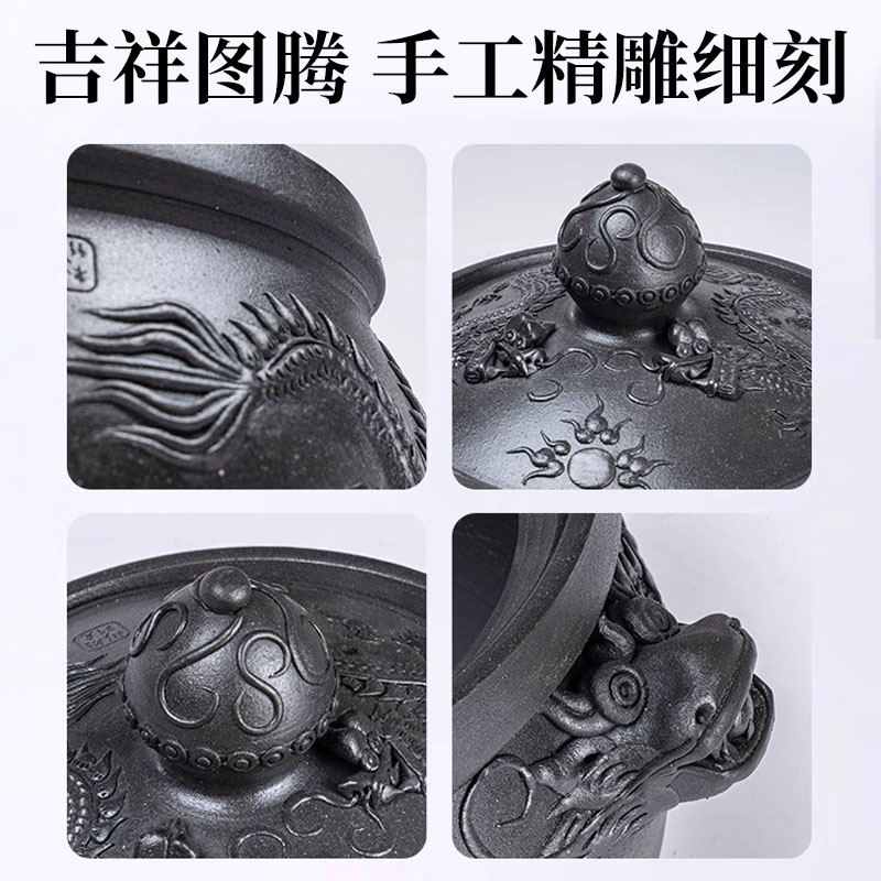 臻三环荥经龙腾细砂黑砂锅炖锅汤锅老式土砂锅煲汤家用燃气砂锅