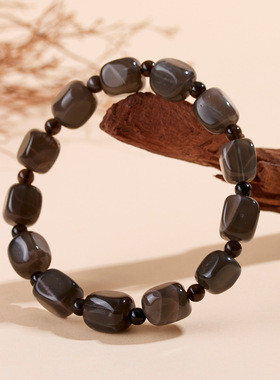 天然灰月光石随形方糖单圈手链