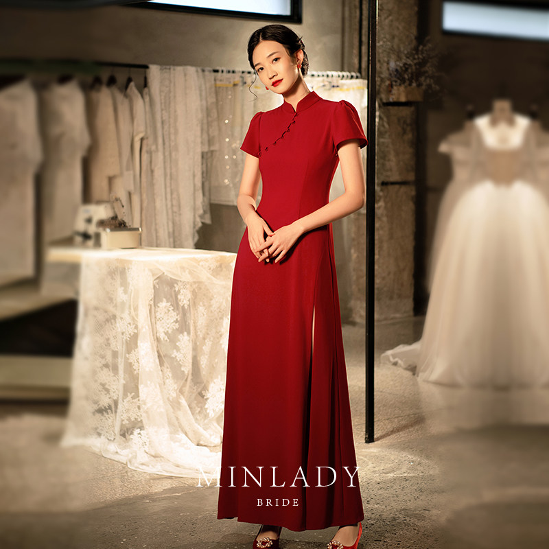 名斓旗袍2020新款中国风新娘敬酒服 名斓旗袍