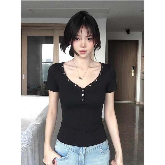 ເສື້ອຍືດແຂນສັ້ນຄໍ V-slim hottie ອາເມລິກາ