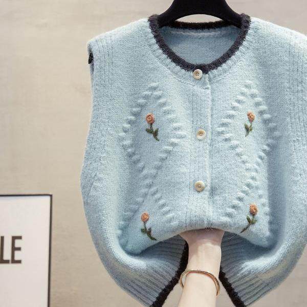 手工花开衫针织马甲背心女2024秋冬新款宽松外穿马夹叠穿毛衣坎肩,淘宝优惠券,粉丝福利购,淘宝优惠卷