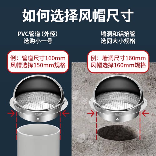 304不锈钢风帽外墙出风口防风罩油烟机通风透气帽卫生间排风排气 - 图2