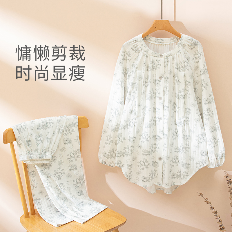 月子服春秋纯棉产后喂奶可外穿大码5月份6月春夏季孕妇哺乳睡衣女-图2