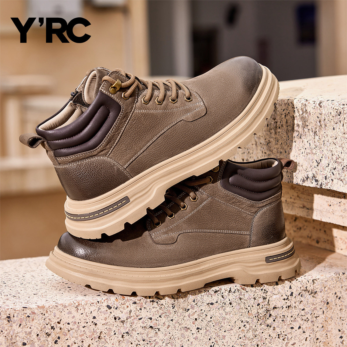 YRC真皮加绒高帮板男2025冬季新款保暖户外气质休闲马丁靴登山鞋,淘宝优惠券,粉丝福利购,淘宝优惠卷