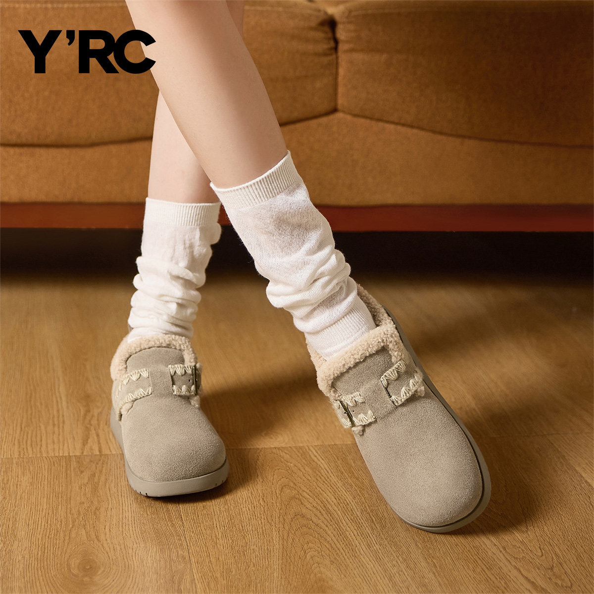 YRC豆豆鞋女棉鞋保暖2025冬季新款舒适复古魔术贴加绒勃肯毛毛鞋,淘宝优惠券,粉丝福利购,淘宝优惠卷