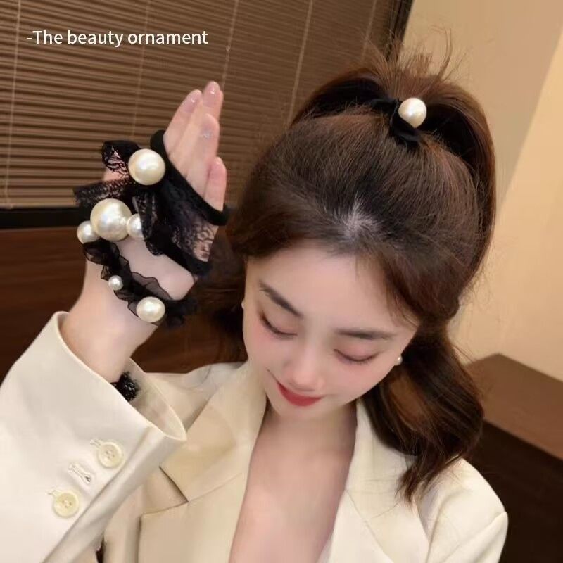 【下单立减50】2025春夏新款珍珠圈黑色蕾丝花边韩版简约成人高弹 - 图2