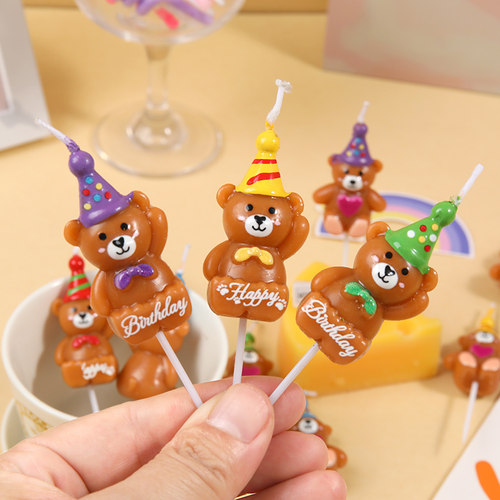 网红韩国ins风派对生日帽小熊蜡烛 复古爱心小熊生日蜡烛蛋糕插件 - 图2