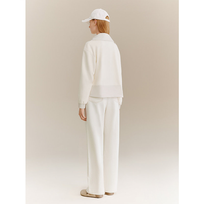 十二篮25冬新款纯净白翻领夹克休闲运动舒适百搭通勤短款外套女,淘宝优惠券,粉丝福利购,淘宝优惠卷