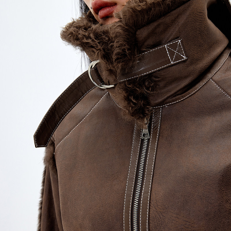 XII BASKET十二篮商场同款冬款宽松休闲中长款皮毛一体短外套女,淘宝优惠券,粉丝福利购,淘宝优惠卷