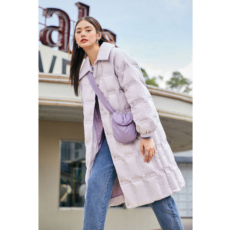 【反季清仓】太平鸟紫色中长款白鸭绒 太平鸟广仁羽绒服